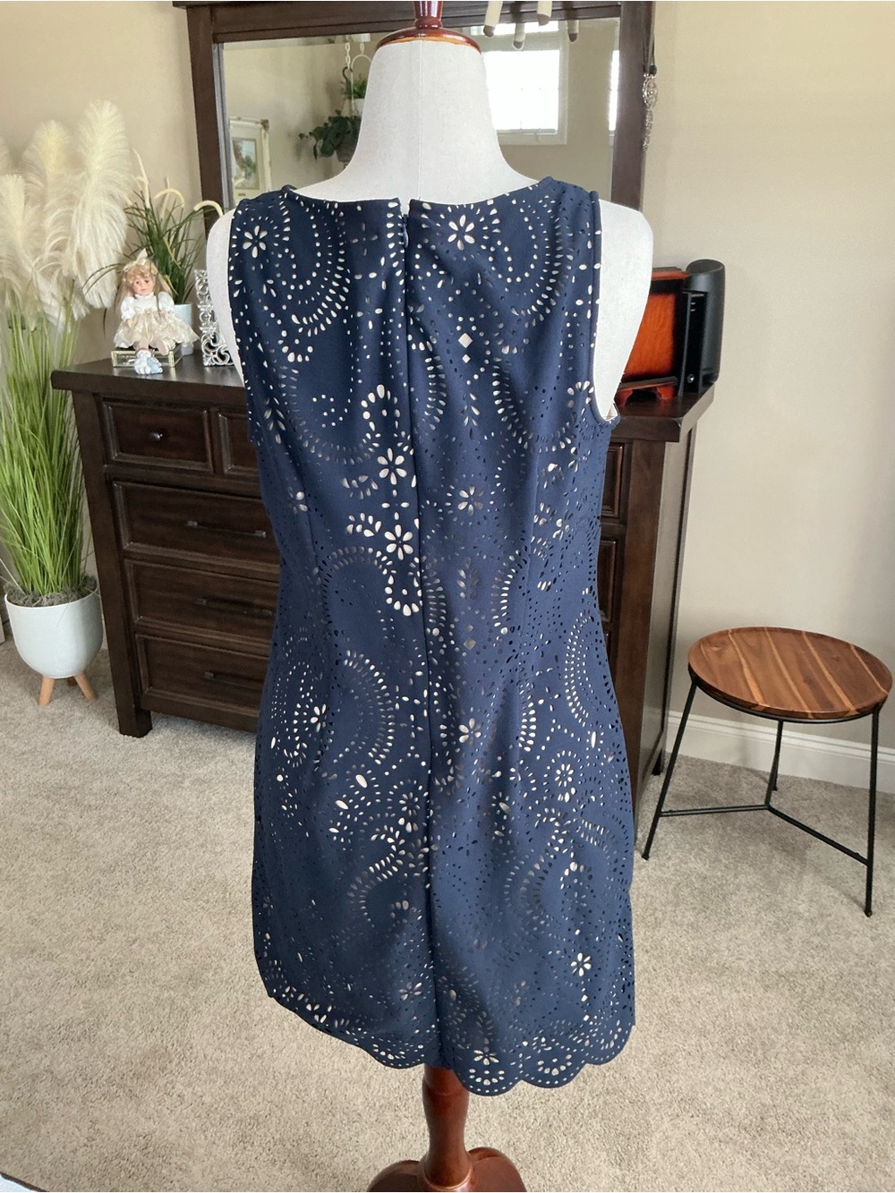 Jessica Howard Navy Laser-Cut Dress with Nude Lining - Picture 5 of 5